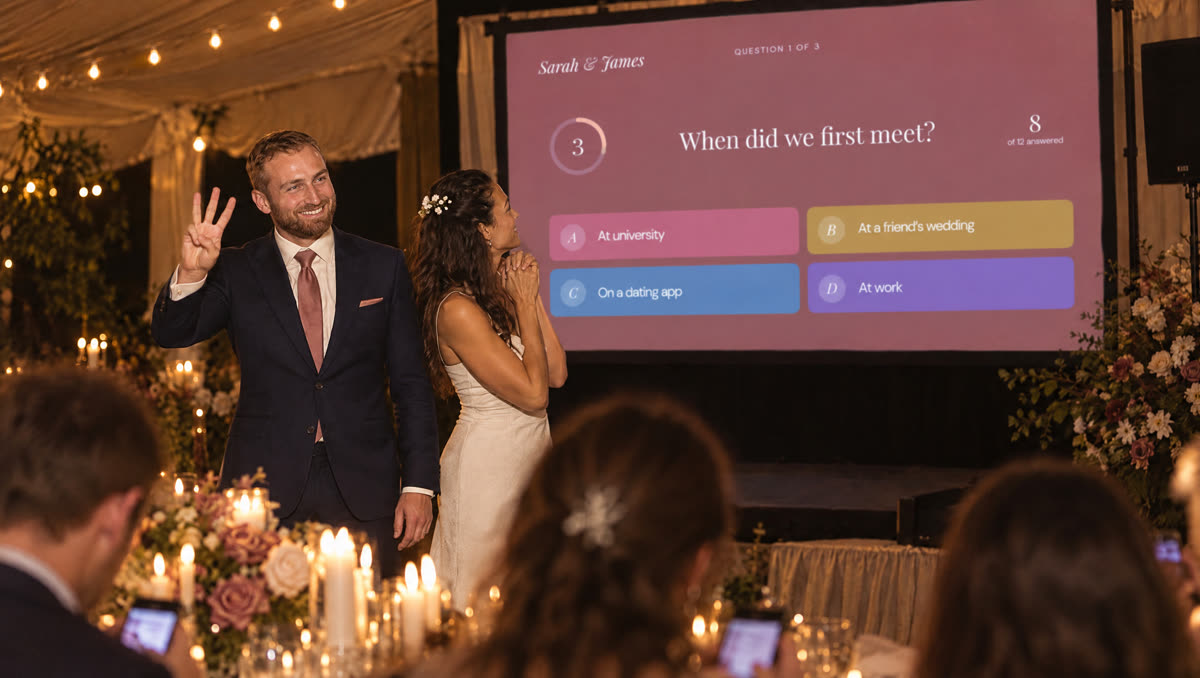The groom counts down with three fingers